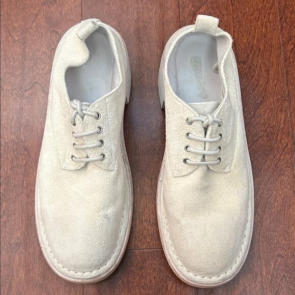 Women’s Marsell Cream Suede Lace-Up Shoes, Whitewash Stacked Heels, Size 9 - Picture 4 of 16